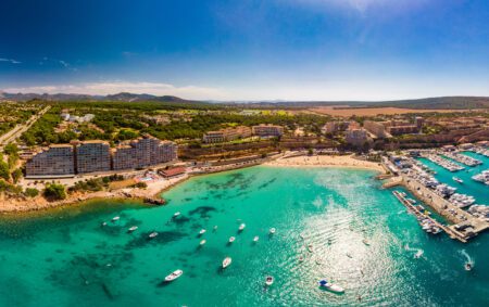 Aerial view, marina Port Adriano, El Toro, region Santa Ponca, Majorca, Balearic Islands, Spain