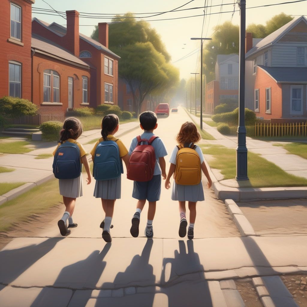 Schulweg Mallorca Kinder laufen zur deutschen Schule