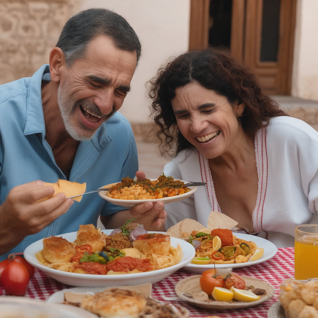 Spanische Leute die Mallorquinisches Essen genießen auf Palma de Mallorca